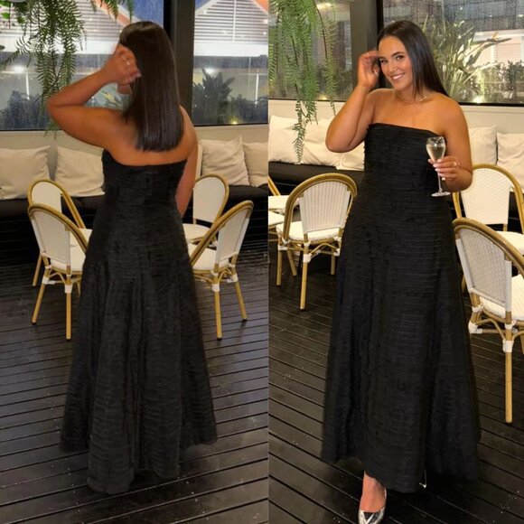 Aje Soundscape Black Strapless Ruffle Tiered Maxi Dress Size US 2 AU 6 - Picture 13 of 13